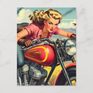 Carte Postale Retro Motorcicle Pin up