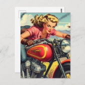 Carte Postale Retro Motorcicle Pin up (Devant / Derrière)
