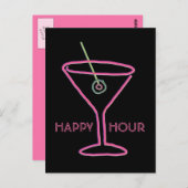 Carte postale Retro Neon Martini Happy Hour (Devant / Derrière)