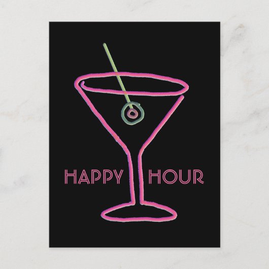 Carte postale Retro Neon Martini Happy Hour (Devant)