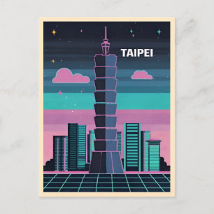 Carte Postale Rétro Néon Synthwave Taipei 101 Taïwan
