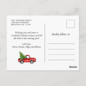 Carte Postale Retro Noël Camion Rouge Rustique PHOTO Salutation (Dos)