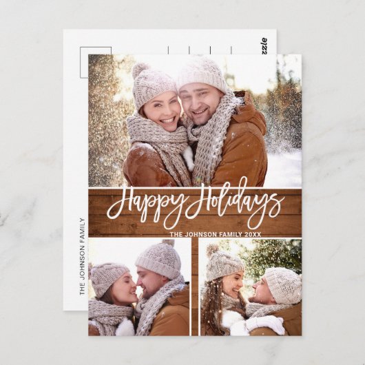 Carte Postale Retro Noël Rustic 3 PHOTO Salutation Holiday (Devant / Derrière)