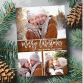 Carte Postale Retro Noël Rustic 3 PHOTO Salutation Holiday