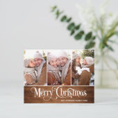 Carte Postale Retro Noël Rustic 3 PHOTO Salutation Holiday (Debout devant)