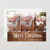 Carte Postale Retro Noël Rustic 3 PHOTO Salutation Holiday (Devant / Derrière)