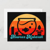 Carte Postale Retro Nowruz Mobarak Poisson d'or (Devant / Derrière)