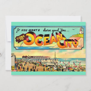 Carte postale rétro Ocean City NJ salutations Big