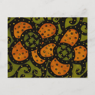 Carte Postale Retro Orange Fleurs Sur Green Art