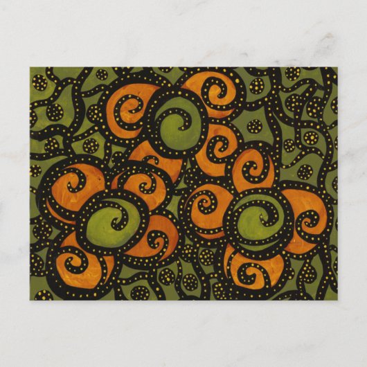 Carte Postale Retro Orange Fleurs Sur Green Art (Devant)