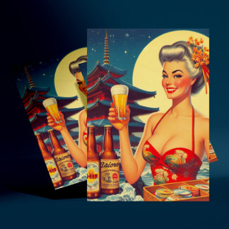 Carte Postale Retro Oriental Beer Girl