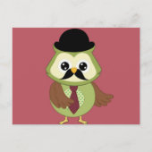 Carte Postale Rétro Owl avec Casquette, cravate et Moustache (Devant)