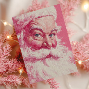 Carte Postale Rétro Père Noël souriant Rose Noël vintage de Noël