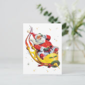 Carte Postale Retro Père Noël sur Rocket Fête de Noël sans photo (Debout devant)