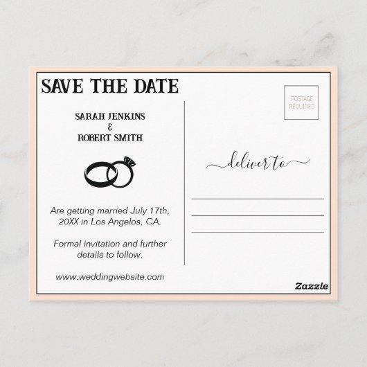 Carte Postale Retro Photo Bande de mariage Enregistrer la date (Dos)