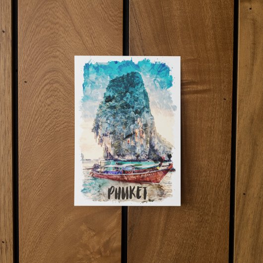 Carte Postale Retro Phuket Thailand Beach Peinture