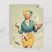 Carte Postale Retro Pin-Up Office Chic (Devant / Derrière)