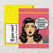 Carte Postale Rétro Pin-Up_ Plein d'Action (Devant / Derrière)