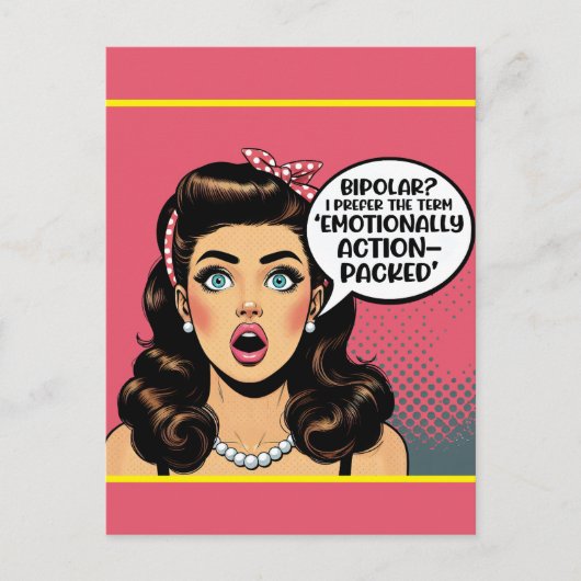 Carte Postale Rétro Pin-Up_ Plein d'Action (Devant)