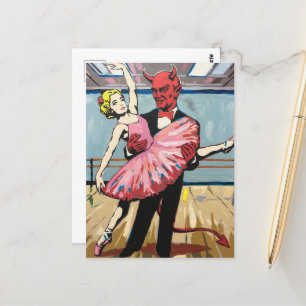 Carte Postale Retro Pop Art Devil Avec Ballet Dancer