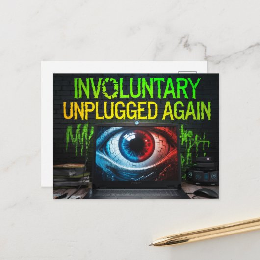 Carte Postale Retro Portable Glitch Involontaire Débranché à nou (Devant/Arrière en situation)