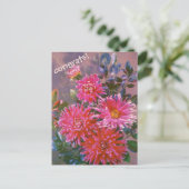 Carte Postale Retro postcard bouquet of pink georgines (Debout devant)