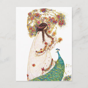 Carte Postale Rétro Princesse & Paon par Jessie King