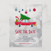 Carte Postale Retro Red Car & Christmas Tree Enregistrer la date (Devant)
