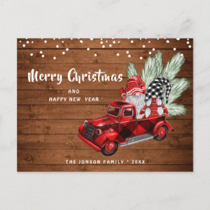 Carte Postale Retro Red Truck Gnomes Noël voeux de Noël