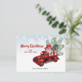 Carte Postale Retro Red Truck Gnomes Noël voeux de Noël (Debout devant)