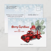 Carte Postale Retro Red Truck Gnomes Noël voeux de Noël (Devant / Derrière)