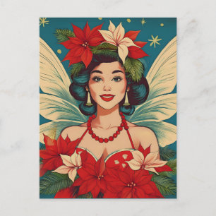 Carte Postale Rétro Reine de Beauté Pin-Up de Noël Tropical des