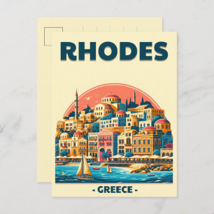 Carte Postale Retro Rhodes City - Grèce cadeaux de voyage