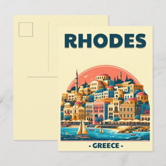 Carte Postale Retro Rhodes City - Grèce cadeaux de voyage (Devant / Derrière)