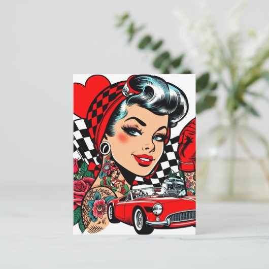Carte Postale Retro Rockabilly Comic fille (Debout devant)