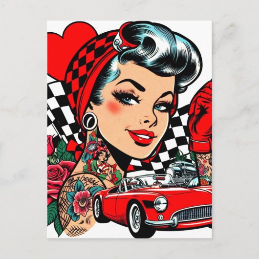 Carte Postale Retro Rockabilly Comic fille (Devant)