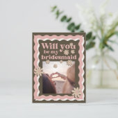 Carte Postale Retro rose Brown Photo Wavey Bridesmaid Propositio (Debout devant)