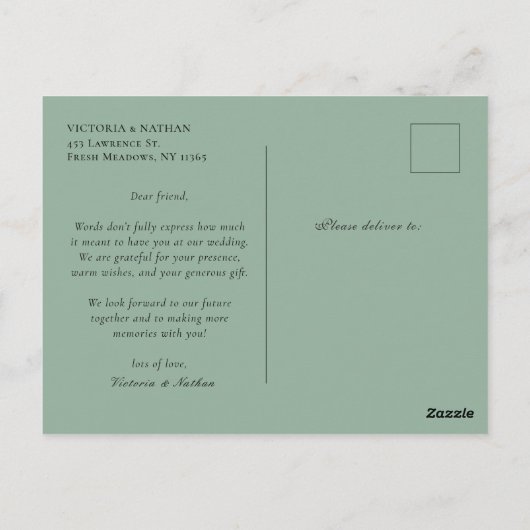 Carte postale Retro Sage Green Chinoiserie Merci (Dos)