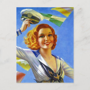 Carte postale Retro Sailor's Gal Pin-Up Girl Saili