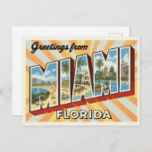 Carte Postale Retro "Salutations de Miami, Floride" Sunburst (Devant / Derrière)