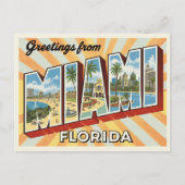 Carte Postale Retro "Salutations de Miami, Floride" Sunburst (Devant)