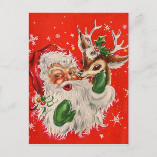 Carte postale Retro Santa Claus & Reindee