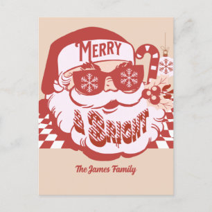 Carte Postale Retro Santa Joyeux et Lumineux Noël Groovy