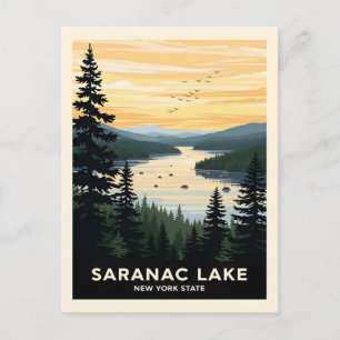 Carte Postale Retro Saranac Lake   Voyage dans l'État de New Yor
