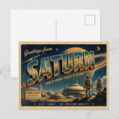 Carte postale rétro sci-fi de Vénus | Voyage spati (Devant / Derrière)