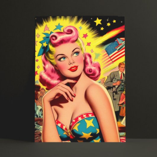 Carte Postale Retro Sci-fi Kitsch Girl