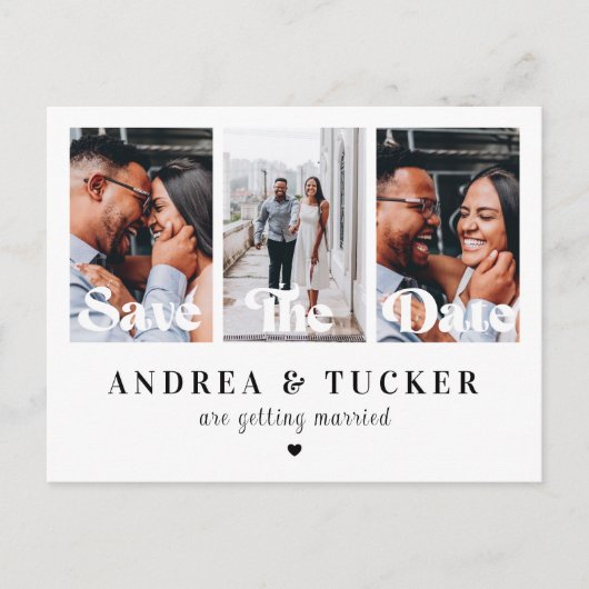 Carte Postale Retro Script 3 Photo Collage Mariage Enregistrer L (Devant)