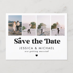 Carte Postale Retro Script 4 Photo Collage Mariage Enregistrer L
