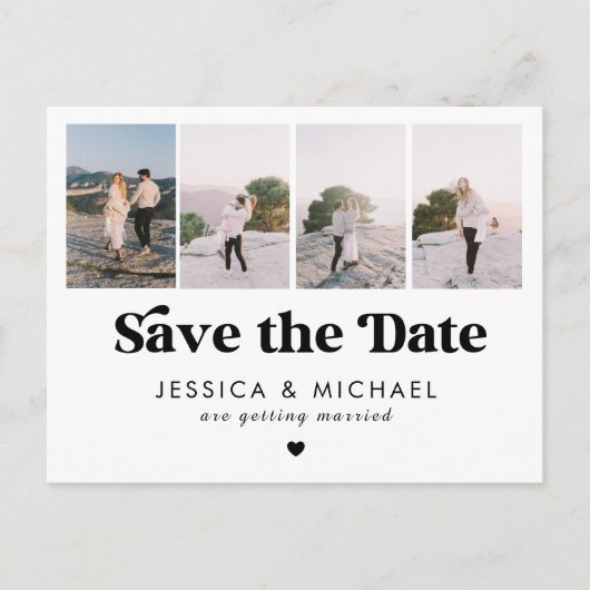 Carte Postale Retro Script 4 Photo Collage Mariage Enregistrer L (Devant)