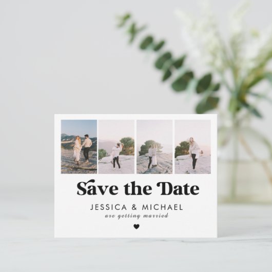 Carte Postale Retro Script 4 Photo Collage Mariage Enregistrer L (Debout devant)